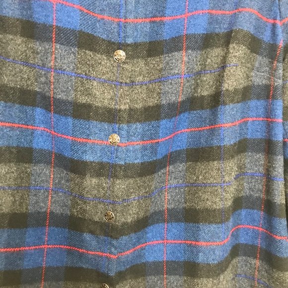 Evan Picone VTG Blue Grey Black Plaid Shirt Jacket 22W Wood Blend Snap Closure - Picture 3 of 8